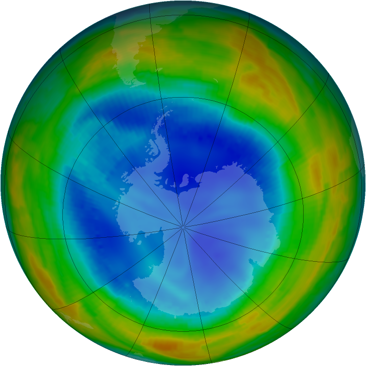 Antarctic ozone map for 13 August 1996